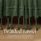 Boho Knitted Chenille Blanket with Tassels - Lightweight & Soft All-Season Throw - 3D Classic Pattern for Living Room Bedroom Couch, Imperial Green, Twin 60"x80"