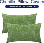 CaliTime Throw Pillow Covers Decorative 12 X 20 Inches Pack of 2 Cozy Chenille Cushion Cases for Couch Sofa Bed Living Room Home Forest Green
