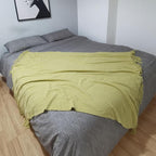 LOMAO Knitted Throw Blanket with Tassels Bubble Soft Lightweight Blanket Textured Lightweight Throws for Couch Cover Home Decor (Lemon Yellow, 50x60)