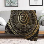 Black Gold Mandala Throw Blanket Boho Indian Hippie Vintage Abstract Bohemian Flower Blanket for Sofa Bed Couch Chair Or Dorm 40"x50"
