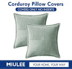 MIULEE Spring Decorative Throw Pillow Covers for Couch Bed Livingroom 18x18 Inch Set of 2 Greyish Green Boho Accent Throw Pllows Broadside Striped Patchwork Soft Corduroy Summer Pillowcases