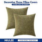 MIULEE Pack of 2 Couch Throw Pillow Covers 18x18 Inch Soft Olive Green Chenille Pillow Covers for Sofa Living Room Solid Dyed Pillow Cases