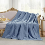 Amélie Home Checkered Chenille Knit Throw Blanket for Couch, Classic Texture Decorative Soft Blanket for Sofa, Chair & Bedroom, 50"x60", Washing Blue