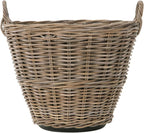 Kouboo Round Rattan Planter Basket with Handles - 11 Gallon Plastic Pot Liner with Drain Holes Included - No Saucer - Indoor and Outdoor Use