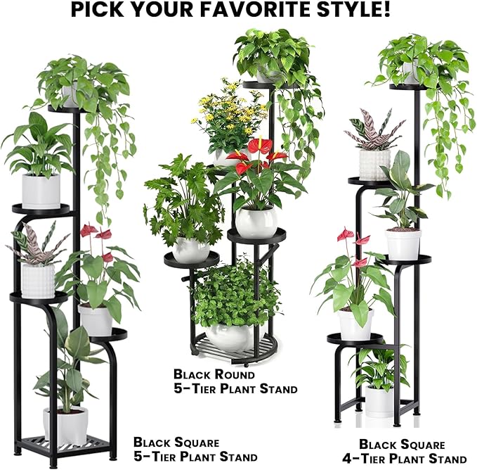 TOSKING 4 Tier Corner Plant Stand Indoor Outdoor, Heavy Duty Metal Flower Pot Holder Shelf for Multiple Plants, Space Saving ,Tall Metal Plant Stand with Drainage Holes for Outdoor Use,Tiered Display for Patio, Garden, Balcony, Living Room Decor (Black...