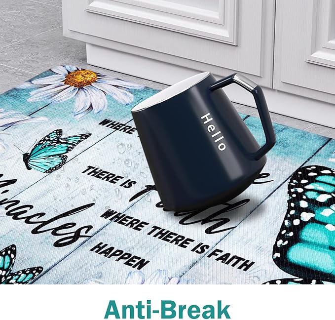 Likiyol Butterfly Floral Kitchen Mats for Farmhouse, Non Slip, Washable Anti Fatigue Mats - White Daisy Rugs, 18'' x 30'' + 18'' x 48'' + 18'' x 60''
