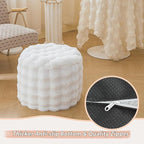 LIFEREVO Luxury Faux Rabbit Fur Round Inflatable Pouf Ottoman, 20 X 16 Fluffy Plush Waffle Bubble Floor Poufs Foot Stool Rest Anti-Slip Furry Foldable Ottoman Seat for Home Decor Kids Adults, White