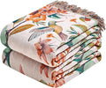 Boho Throw Blanket - 90"x90" 100% Cotton Ultra Soft Lightweight Spring Blanket, 4-Layer Breathable Muslin Blankets for Bed Couch, Reversible Blue Floral Bird Printed Bohemian Cotton Quilt