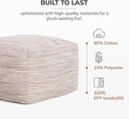 Anji Mountain Pouf Ottoman Foot Rest, Handmade Ottoman Pouf, Comfortable Foot Stool, Decorative Floor Seating for Living Room Decor, Bedroom & Home Décor Accent - Joya Taupe