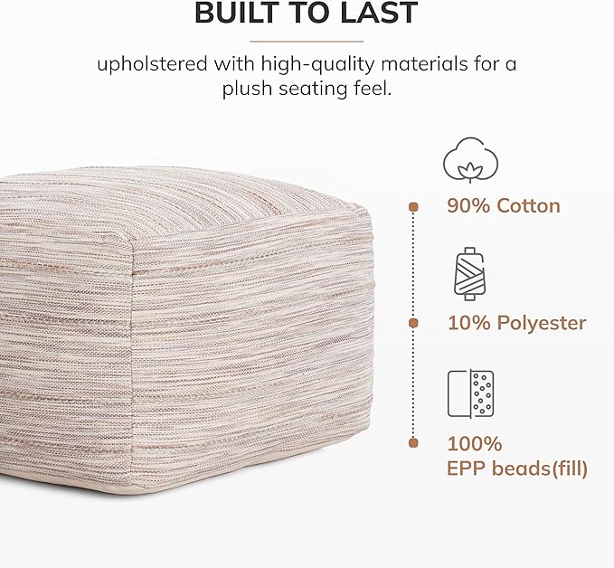 Anji Mountain Pouf Ottoman Foot Rest, Handmade Ottoman Pouf, Comfortable Foot Stool, Decorative Floor Seating for Living Room Decor, Bedroom & Home Décor Accent - Joya Taupe