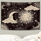 Wonrizon Sun and Moon Tapestry, Aesthetic Black Dark Spiritual Tapestries Mystic Burning Sun with Clouds Star Wall Hanging decor for Bedroom (59.1" x 59.1")