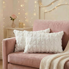 AVOIN colorlife Cream White Spring Bow Throw Pillow Covers Set of 2, 12 x 20 Inch Coquette Aesthetic Room Decor Soft Plush Faux Fur Cushion Case for Girls Room