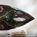 MUSSEL Brown Floral Pillow Covers 18x18 Set of 2, Velvet Wild Flower Plant Throw Pillows Case, Square Farmhouse Decor Cushion Covers for Home Sofa Bed Couch