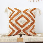 JOJUSIS Boho Throw Pillow Covers with Handmade Tassels Decorative Woven Tufted Orange Pillowcase for Couch Bedroom 20 x 20 Inch Orange B