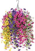 INQCMY Artificial Fake Hanging Plants Flowers Basket for Spring Outdoor Outside Decoration,UV Resistant Faux Silk Flower in Planter for Home Patio Porch Balcony Garden Yard Decor(Mixed Color)