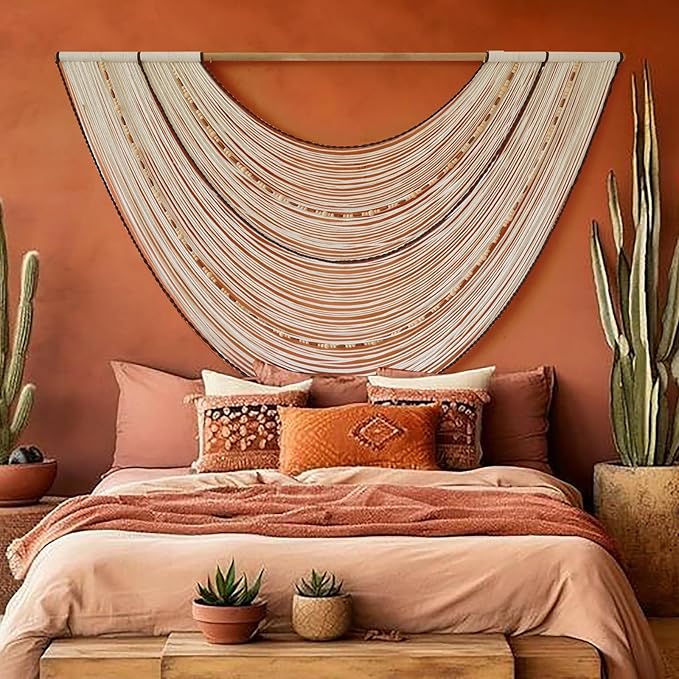 Flber Macrame Wall Hanging Handcrafted Boho Wall Decor Bead Woven Wall Hanging for Bedroom, Living Room, Entryway, Farmhouse or Nursery Bohemian Home Aesthetic 57"x35"