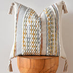 AmHoo Chenille Striped Textured Boho Throw Pillow Covers Aesthetic with Tassels Woven Decorative Pillow Case for Couch Bed Sofa Bedroom Modern Funky 18 x 18-Inch Grey