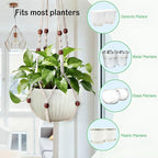 35 Inch Macrame Plant Hanger, Hanging Planter Basket with Wood Beads, Decorative Flower Pot Holder for Indoor Outdoor Boho Home Decor, Set of 2 (Ivory)