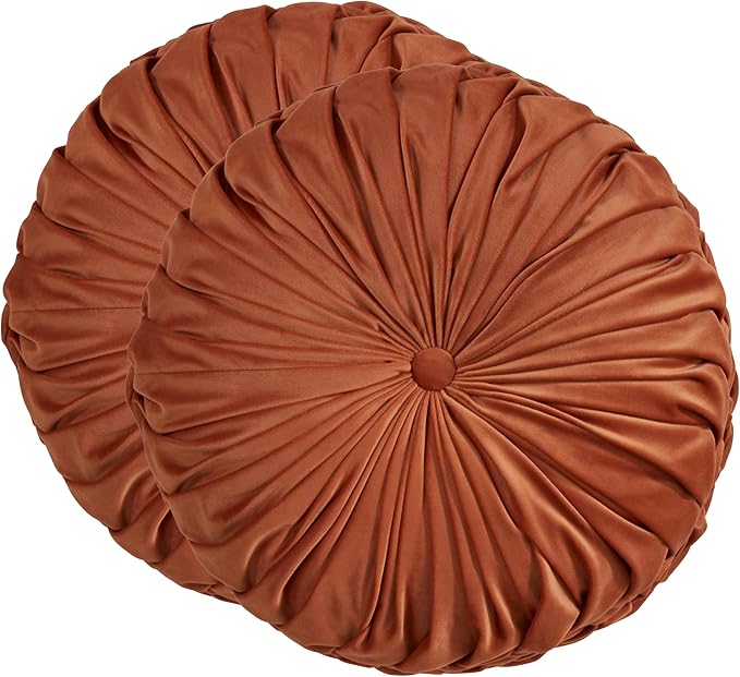 SARO LIFESTYLE Round Velvet Pintucked Poly Filled Throw Pillow (Set of 2)