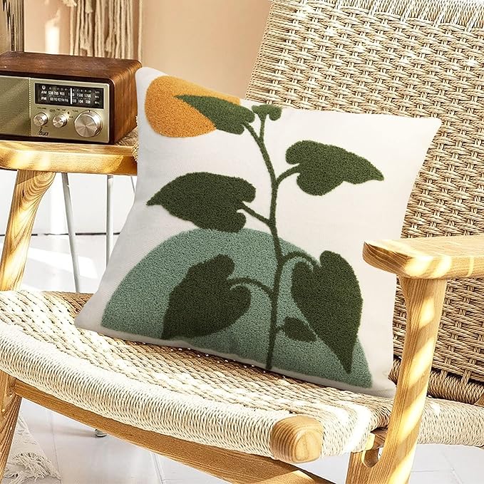 JASEN Abstract Boho Pillow Covers 18x18,Soft Mid Century Geometric Cactus Decorative Throw Pillows for Couch Bed Sofa Bedroom（Only 1 Pillow Cover）
