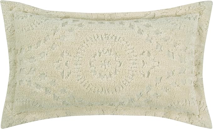 Better Trends Rio Collection is Super Soft and Light Weight in Floral Design 100% Cotton Tufted Unique Luxurious Machine Washable Tumble Dry, King Sham, Ivory
