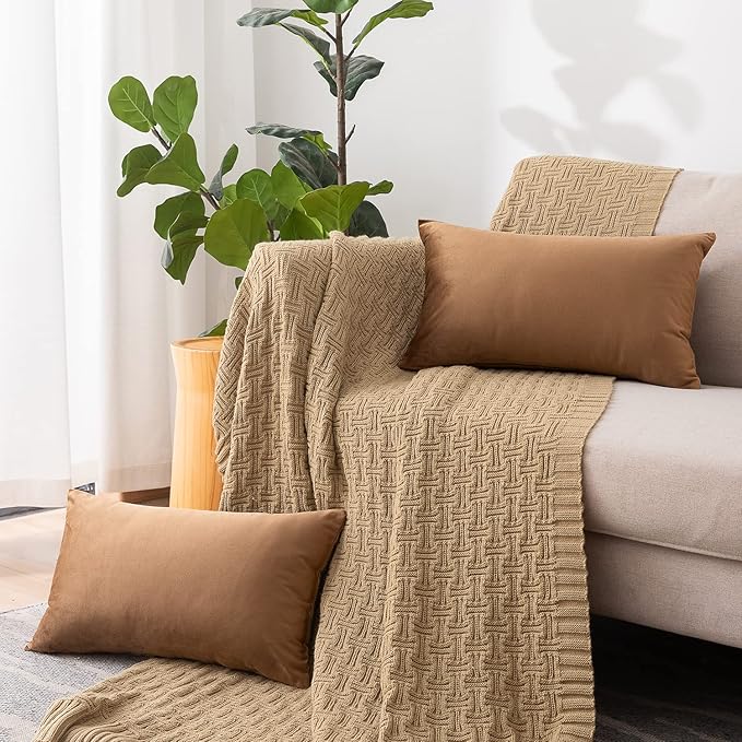 NiNi ALL Decorative Throw Pillow Covers Pack of 2, Velvet Cushion Case for Couch Bedroom Living Room Outdoor, Pillow Covers 12x20 Inch（30 x 50 cm） Brown