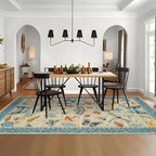 Mushroom Insect 8x10 Area Rugs, Washable Rugs for Living Room Non Slip Stain Resistant Low Pile Modern Butterfly Carpet for Bedroom Dining Room Nursery Playroom Office, Khaki Blue