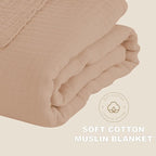 Cosy Family 6 Layer Muslin Bed Blanket - Breathable and Lightweight Gauze Boho Blanket for Spring, Soft 100% Cotton Muslin, Brown, 55x80 Inches