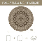 Outdoor Round Rug 6ft, Easy Jute Rug Washable Indoor Outdoor Patio Rug, Non Slip Round Area Rug Farmhouse Front Door Mat,Boho Lightweight Carpet for Backyard Patio Entry (Brown, 6 Ft)