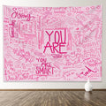 KJHL Quote You Are Wall Tapestry Pink Inspirational Classroom Kids Tapestries Wall Hanging Motivational Positive Affirmations Saying Aesthetic Tapestry for Bedroom Dorm
