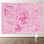 KJHL Quote You Are Wall Tapestry Pink Inspirational Classroom Kids Tapestries Wall Hanging Motivational Positive Affirmations Saying Aesthetic Tapestry for Bedroom Dorm