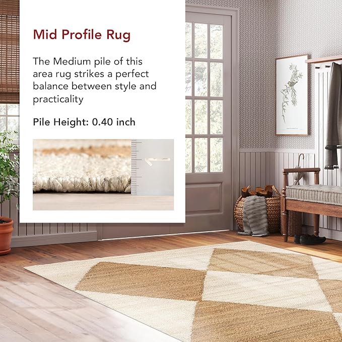 nuLOOM Pandora Diamond Jute Area Rug - 2x8 Jute Runner, Global Inspired Ivory Rug for Dining Room, Living Room, Entryway, Hallway, Kitchen
