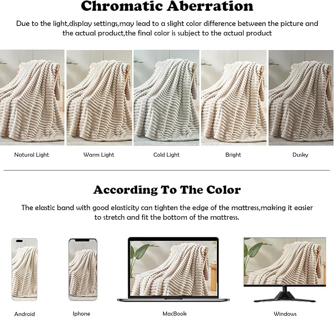 NEWCOSPLAY Super Soft King Blanket Linen Premium Silky Flannel Fleece 3D Ribbed Jacquard Lightweight Bed Blanket All Season Use (Linen Ribbed, King(90"x110"))