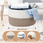 ShellKingdom Laundry Basket, Large Natural Rope Woven Storage Basket with Handles for Home, Living Room, Laundry, Storage Organizer for Blankets, Clothes, Plant, Toys, 13.78 x 21.65 INCH (White Brown)