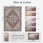 Maroon Blue 5x7 Area Rugs for Living Room, Transitional Distressed Washable Non Slip Bedroom Rug, Modern Vintage Medallion Low Pile Thin Carpet Rugs for Den/Dining Room/Kitchen/Home Office