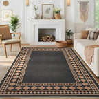 GarveeHome Solid Bordered Easy Jute Rug 5x7 Washable Jute Rugs for Living Room Patio Farmhouse Indoor Outdoor Rug Non Slip Non-Shedding Neutral Rugs for Patio Backyard Dining Room Bedroom, Black Brown