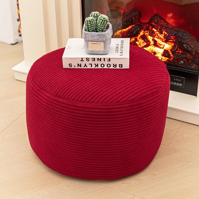 Ottoman Foot Rest Home Decor Bedroom Decor Ideal for Living Room Comfortable Floor Pouf Ottoman Foot Rest for Armchair Bean Bag Floor Cushion Footstool 12x20 Inch Wine Red Pouf with Filler