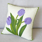 vctops Farmhouse Tulip Cotton Tufted Throw Pillow Cover Spring Floral Embroidery Pillowcase Soft Square Cushion Case for Sofa Couch Bed Chair (Purple,18"x18")
