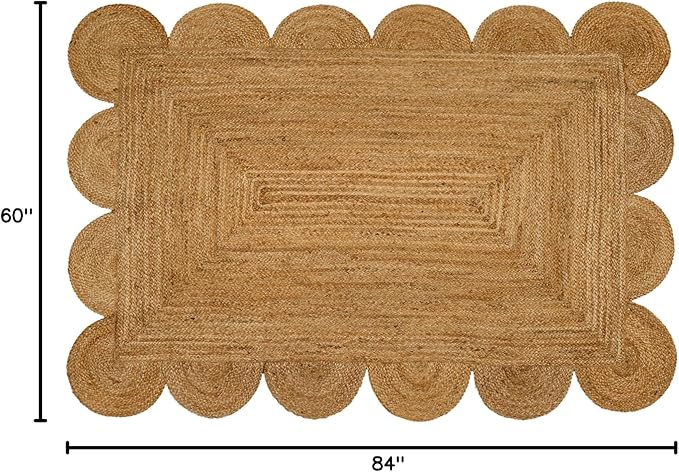 Hand Woven Jute Area Rug - 5' x 7' Feet - Rustic Beige Reversible Rectangular Rugs for Bedroom, Kitchen, Living Room - Vintage Natural Braided Entry Floor Décor Boho Jute Rug 5x7 Feet