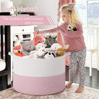 INDRESSME 115L Extra Large Pink Laundry Basket for Nursery Stuffed Animal Storage, Blanket Rope Baby Baskets Kids Toy Organizer Dorm Room Essentials for Girls, Pink