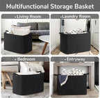 Goodpick Large Woven Storage Basket, 105L Extra Large Blanket Basket for Living Room, Bedroom, Rectangle Cotton Rope Organizer for Toy Storage, 25”x16”x16”, Black