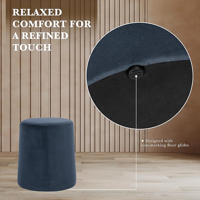 Spatial Order Organic Shape Ottoman (No Lid, Seat Only) | HomePop Home Décor | Round Pouf Foot Rest – Blue Velvet