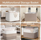 Goodpick 105L Extra Large Blanket Basket 25" x 16" x 16" Cotton Rope Storage Bins for Dirty Clothes, Rectangle Woven Baskets for Living Room Home Decor, Toy Baskets Storage Kids, White