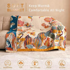 Boho Throw Blanket - 100% Cotton Soft Spring Throw Blanket for Bed, 90"x108" Reversible Breathable Lightweight Blankets, All Seasons Farmhouse Decor Floral Plant Butterfly Throw Quilt