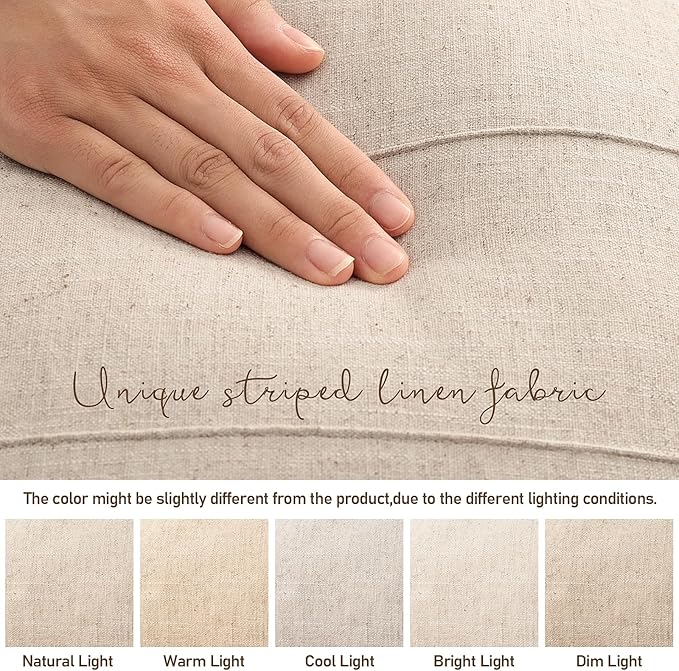 ZWJD 12x20 Pillow Covers Set of 2 Decorative Linen Solid Handcrafted Striped Throw Pillows for Bed Soft Modern Farmhouse Neutral Pillowcase for Couch Bedroom Living Room Home Decor(Natural Beige)