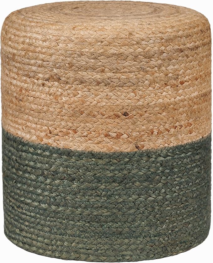REDEARTH · Cylindrical Pouf Foot Stool Ottoman - Jute Braided Pouffe Poof Accent Sitting Footrest for The Living Room, Bedroom, Nursery, Patio, Lounge - Set of 2 (14.5”X14.5”X16”; Natural Olive)