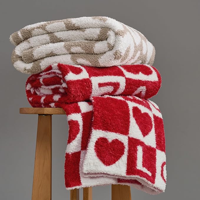 Joiedomi Throw Blanket for Couch Bed Sofa, Knitted Blankets Gifts for Valentine's Day, Cozy Cute Soft Red Throw Home Room Decor Aesthetic for Women Mothers Birthday Gifts 50x60 Inches