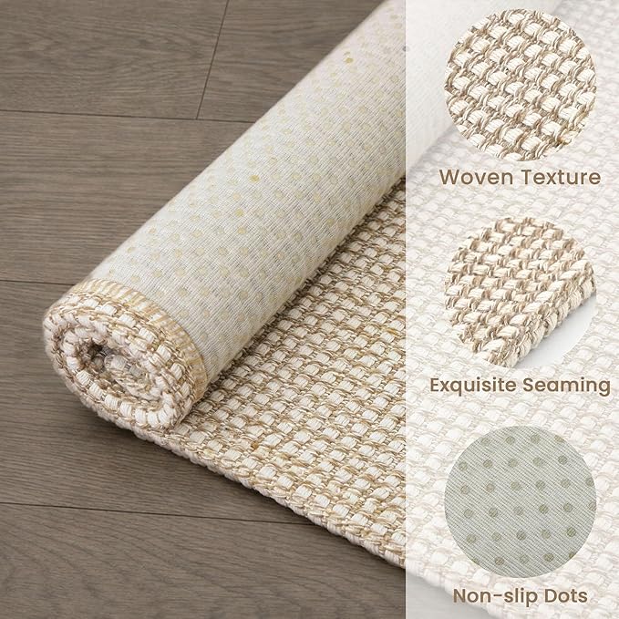 EARTHALL Woven Area Rugs 6x9 Ft Washable Living Room Rugs Non Slip Rubber Backed Dining Room Rug Braided Bedroom Rugs Indoor Floor Carpet for Living Room, Bedroom, Dining Room, Beige/Khaki