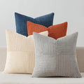 MIULEE Blue Rust Throw Pillow Covers 18x18 Inch Set of 4 Boho Farmhouse Cushion Cases Soft Corduroy Nordic Corduroy Pillow Cases Patchwork Home Decor for Couch Sofa Bedroom