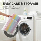 65L Extra Large Blanket Basket for Living Room - Woven Cotton Rope Laundry Hamper with Reinforced Handles - Storage Bin for Pillows, Comforters & Toys - Machine Washable,Rainbow
